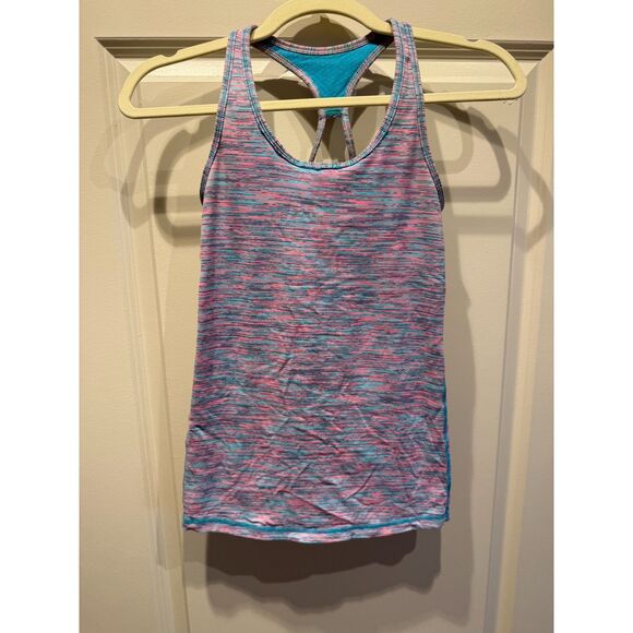 Ivivva Lululemon Girl's Size 12 Racerback Tank Top GUC Pink Blue running workout - Picture 1 of 8
